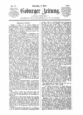 Coburger Zeitung Donnerstag 2. April 1863