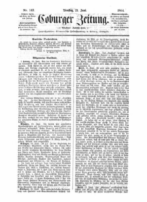 Coburger Zeitung Dienstag 21. Juni 1864