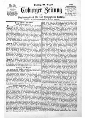 Coburger Zeitung Dienstag 21. August 1866