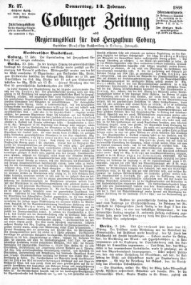 Coburger Zeitung Donnerstag 13. Februar 1868