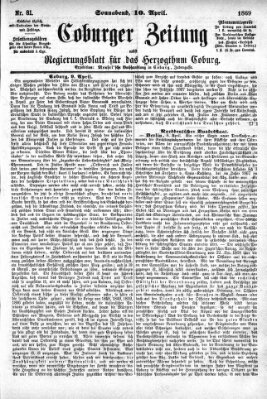 Coburger Zeitung Samstag 10. April 1869