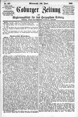 Coburger Zeitung Mittwoch 16. Juni 1869