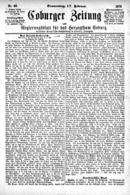 Coburger Zeitung Donnerstag 17. Februar 1870