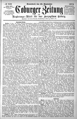 Coburger Zeitung Samstag 19. September 1874