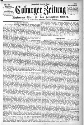 Coburger Zeitung Samstag 15. Juni 1878