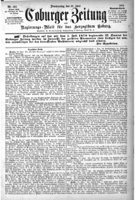 Coburger Zeitung Donnerstag 27. Juni 1878