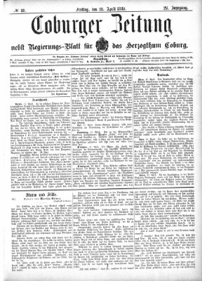 Coburger Zeitung Freitag 19. April 1889