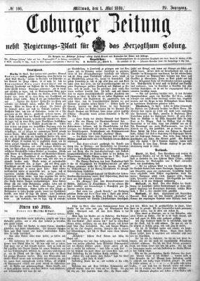 Coburger Zeitung Mittwoch 1. Mai 1889
