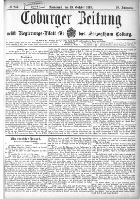 Coburger Zeitung Samstag 19. Oktober 1889