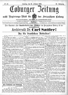 Coburger Zeitung Sonntag 16. Februar 1890