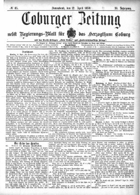 Coburger Zeitung Samstag 12. April 1890