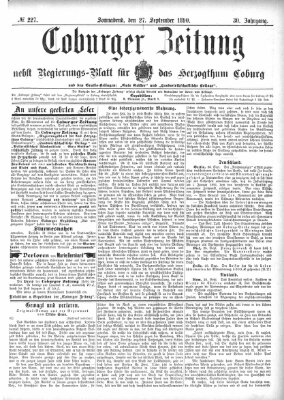 Coburger Zeitung Samstag 27. September 1890