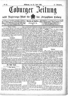 Coburger Zeitung Mittwoch 15. April 1891