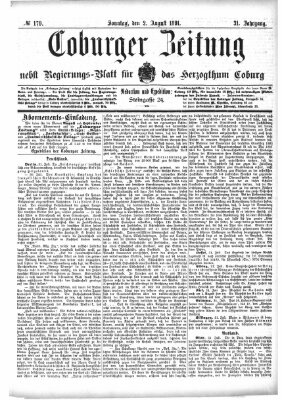 Coburger Zeitung Sonntag 2. August 1891