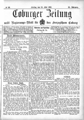 Coburger Zeitung Freitag 20. Mai 1892