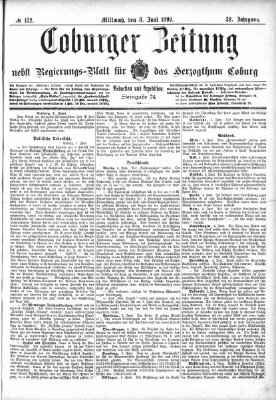 Coburger Zeitung Mittwoch 8. Juni 1892