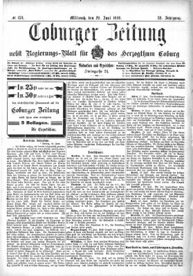 Coburger Zeitung Mittwoch 29. Juni 1892