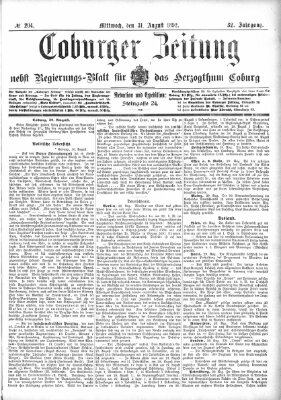 Coburger Zeitung Mittwoch 31. August 1892