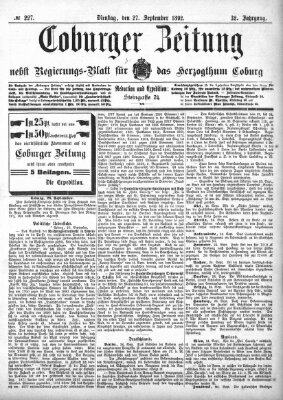Coburger Zeitung Dienstag 27. September 1892