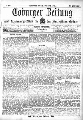 Coburger Zeitung Samstag 10. Dezember 1892