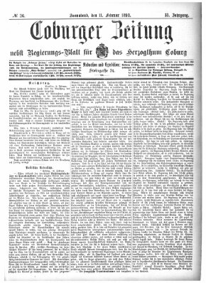 Coburger Zeitung Samstag 11. Februar 1893