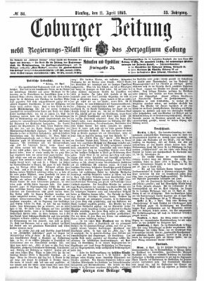 Coburger Zeitung Dienstag 11. April 1893
