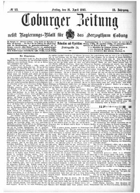 Coburger Zeitung Freitag 21. April 1893