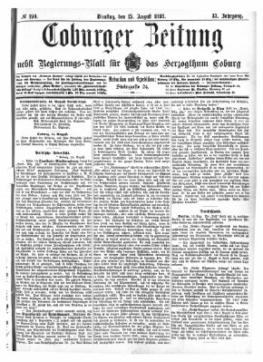 Coburger Zeitung Dienstag 15. August 1893