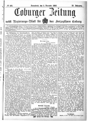 Coburger Zeitung Samstag 2. Dezember 1893