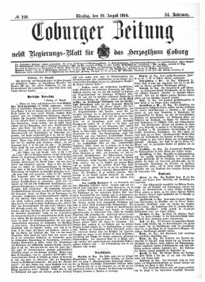 Coburger Zeitung Dienstag 28. August 1894