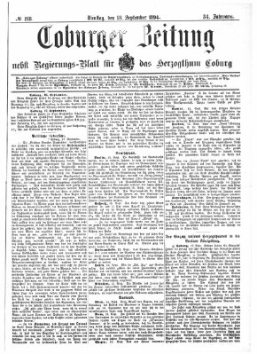 Coburger Zeitung Dienstag 18. September 1894