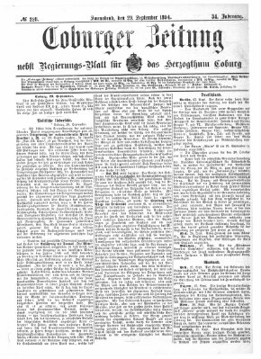 Coburger Zeitung Samstag 29. September 1894