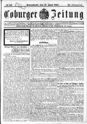 Coburger Zeitung Samstag 21. Juni 1902