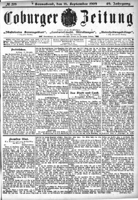 Coburger Zeitung Samstag 18. September 1909