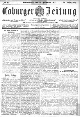 Coburger Zeitung Samstag 17. Februar 1912