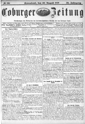 Coburger Zeitung Samstag 30. August 1919