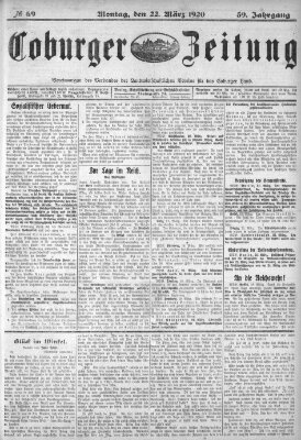 Coburger Zeitung Montag 22. März 1920