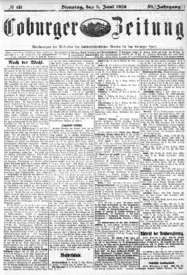Coburger Zeitung Dienstag 8. Juni 1920