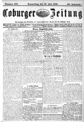Coburger Zeitung Donnerstag 21. Juli 1921