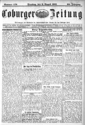 Coburger Zeitung Dienstag 2. August 1921