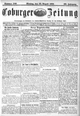 Coburger Zeitung Montag 15. August 1921