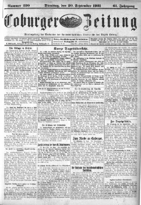 Coburger Zeitung Dienstag 20. September 1921