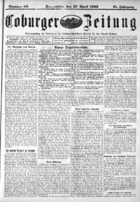 Coburger Zeitung Donnerstag 27. April 1922