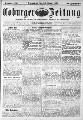 Coburger Zeitung Samstag 29. April 1922