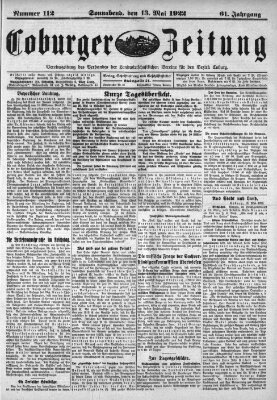 Coburger Zeitung Samstag 13. Mai 1922
