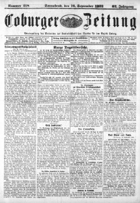Coburger Zeitung Samstag 16. September 1922