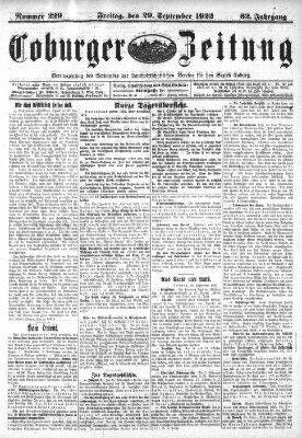 Coburger Zeitung Freitag 29. September 1922