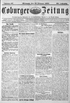 Coburger Zeitung Mittwoch 13. Februar 1924