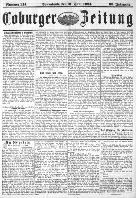 Coburger Zeitung Samstag 21. Juni 1924