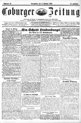 Coburger Zeitung Samstag 11. Februar 1928